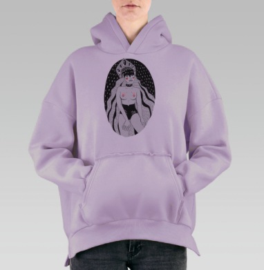 Авангардный арт-принт Женская свобода, Hoodie Oversize Fiolet, утепленная