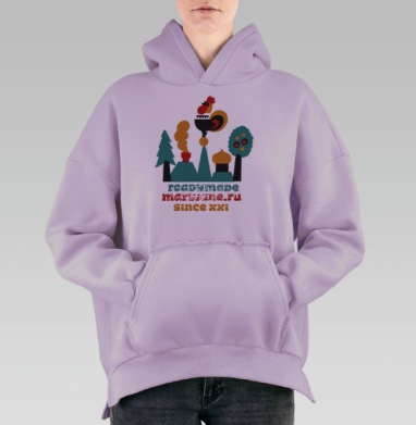 Русская деревня с петухом и храмом since xxi, Hoodie Oversize Fiolet, утепленная