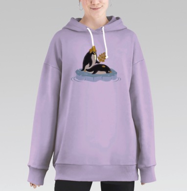 Милые пингвины и золотые осенние листья, Hoodie Long Oversize Fiolet