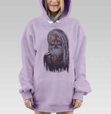 Портрет садху в медитации с красной тилакой, Hoodie Mjhigh Dig Mel, Fiolet, утепленная