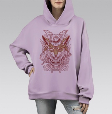 Самурайская лиса в доспехах самурая, Hoodie Mono Fiolet, оверсайз, утепленная