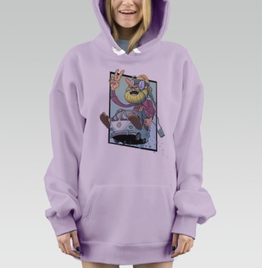 Весёлый хиппи на винтажном VW микроавтобусе, Hoodie Mjhigh Dig Mel, Fiolet, утепленная
