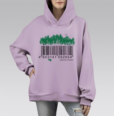 Сделано в России., Hoodie Mono Fiolet, оверсайз, утепленная