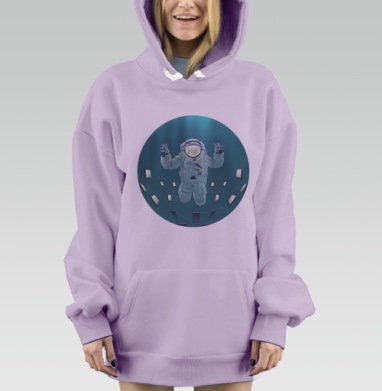 Космонавт в цифровом океане с зелёным миром, Hoodie Mjhigh Dig Mel, Fiolet, утепленная