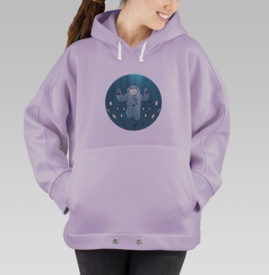 Космонавт в цифровом океане с зелёным миром, Hoodie Oversize Fiolet