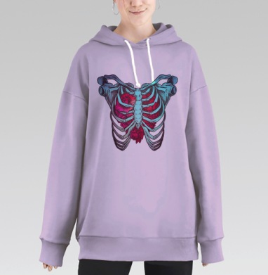 Скелет грудной клетки с распускающимися пионами, Hoodie Long Oversize Fiolet