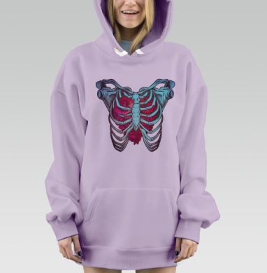 Скелет грудной клетки с распускающимися пионами, Hoodie Mjhigh Dig Mel, Fiolet, утепленная
