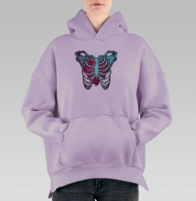 Скелет грудной клетки с распускающимися пионами, Hoodie Oversize Fiolet, утепленная
