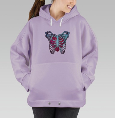 Скелет грудной клетки с распускающимися пионами, Hoodie Oversize Fiolet