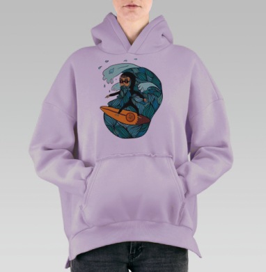 Стильный серфер в черном на волне приключений, Hoodie Oversize Fiolet, утепленная