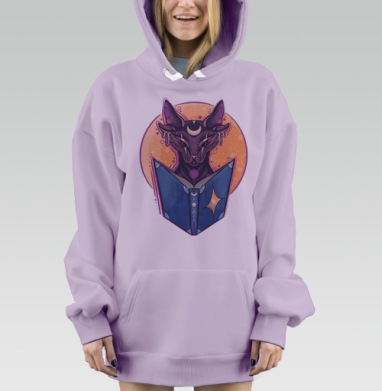 Мистический кот софт-хоррор иллюстрация, Hoodie Mjhigh Dig Mel, Fiolet, утепленная