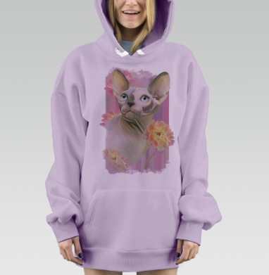 Цифровая картина Сфинкс с нежными цветами, Hoodie Mjhigh Dig Mel, Fiolet, утепленная