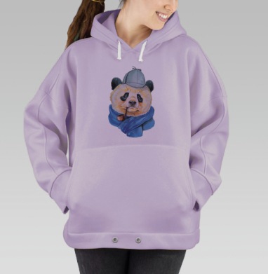 Панда-детектив с трубкой и шляпой, Hoodie Oversize Fiolet