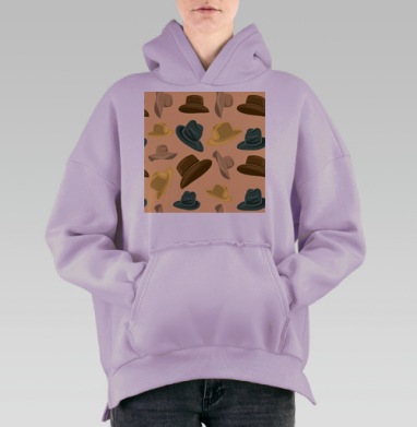 Стильный паттерн с разнообразными шляпами, Hoodie Oversize Fiolet, утепленная