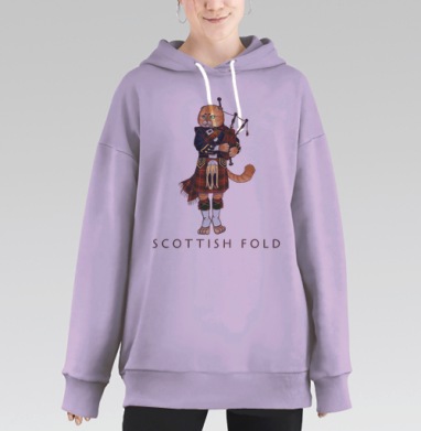 Кот-волынщик в шотландском костюме, Hoodie Long Oversize Fiolet