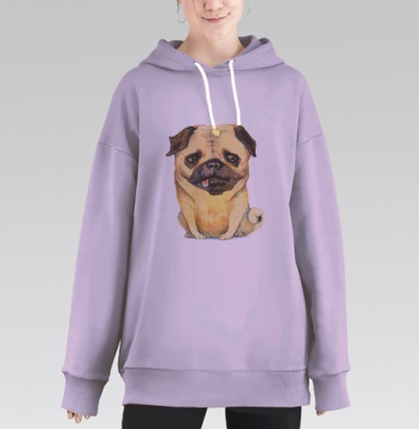 Милый мопс в акварельной меланхолии, Hoodie Long Oversize Fiolet