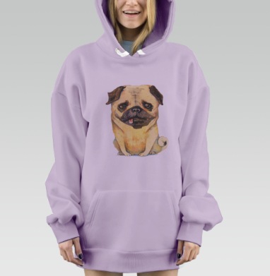 Милый мопс в акварельной меланхолии, Hoodie Mjhigh Dig Mel, Fiolet, утепленная