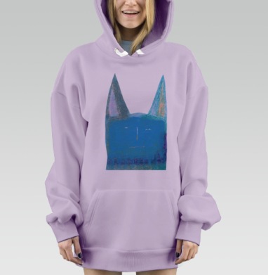 Синий задумчивый кот с крупными ушами, Hoodie Mjhigh Dig Mel, Fiolet, утепленная