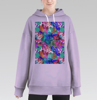 Яркий абстрактный цветочный узор с экспрессией, Hoodie Long Oversize Fiolet