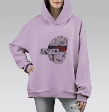 Сюрреалистичный Бюст с Чёрной Повязкой и Розой, Hoodie Mono Fiolet, оверсайз, утепленная