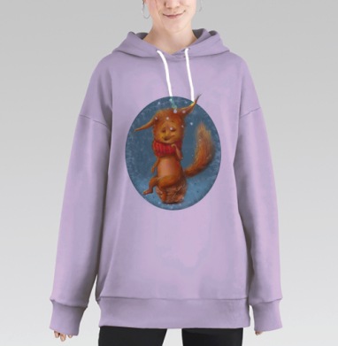 Уютная рыжая белка в зимней сказке, Hoodie Long Oversize Fiolet