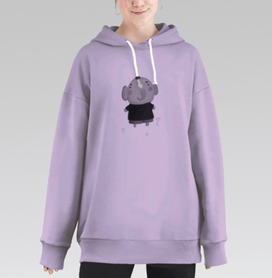 Антропоморфный слон в футболке с бабочкой, Hoodie Long Oversize Fiolet