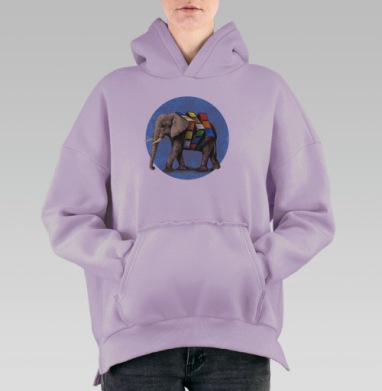 Слон с телом из кубика Рубика – символ мудрости и загадки, Hoodie Oversize Fiolet, утепленная