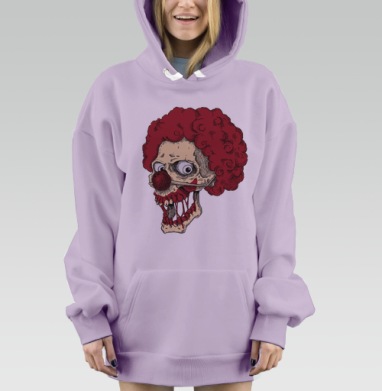 Гротескный Клоун-Череп с Красным Париком, Hoodie Mjhigh Dig Mel, Fiolet, утепленная