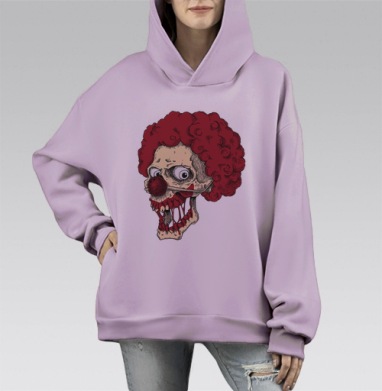Гротескный Клоун-Череп с Красным Париком, Hoodie Mono Fiolet, оверсайз, утепленная