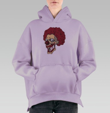 Гротескный Клоун-Череп с Красным Париком, Hoodie Oversize Fiolet, утепленная