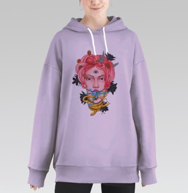 Таинственный портрет с третьим глазом и змеёй, Hoodie Long Oversize Fiolet