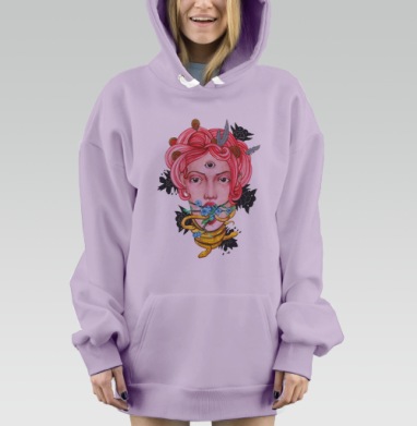 Таинственный портрет с третьим глазом и змеёй, Hoodie Mjhigh Dig Mel, Fiolet, утепленная