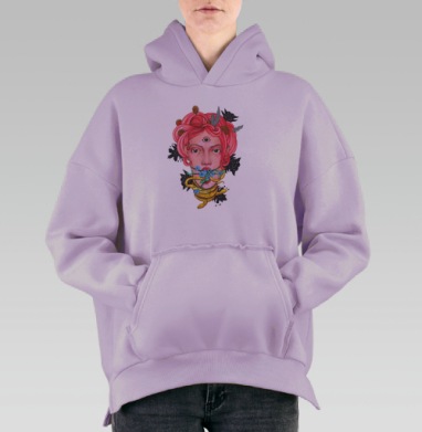 Таинственный портрет с третьим глазом и змеёй, Hoodie Oversize Fiolet, утепленная