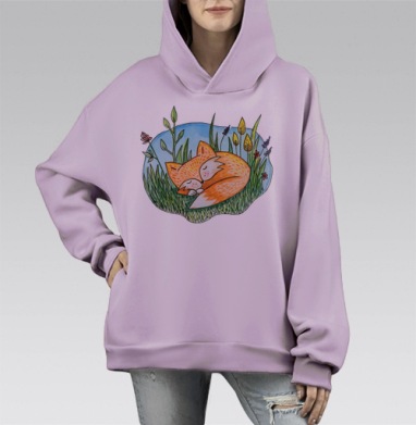 Сонный лис, Hoodie Mono Fiolet, оверсайз, утепленная