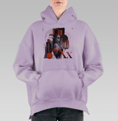 Современный портрет уверенной женщины с городским фоном Description Five, Hoodie Oversize Fiolet, утепленная