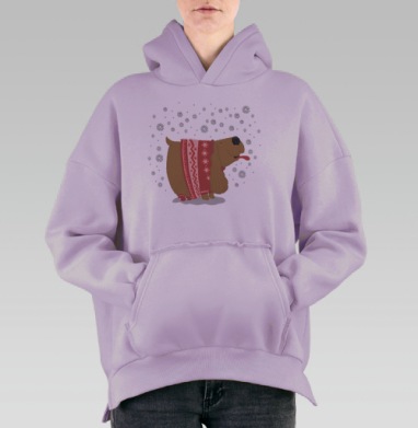 Милый спаниель в зимнем шарфе и носочках, Hoodie Oversize Fiolet, утепленная