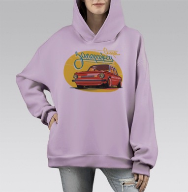 Красный Запорожец Спорт с белой крышей – ретро-авто, Hoodie Mono Fiolet, оверсайз, утепленная
