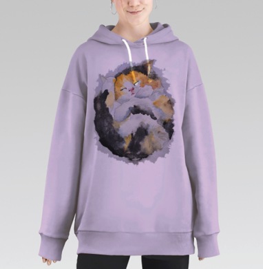 Акварельный сон: спящий котёнок в уюте, Hoodie Long Oversize Fiolet