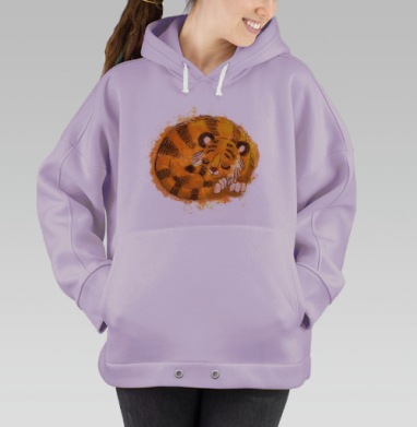 Милый спящий тигренок в акварельном стиле, Hoodie Oversize Fiolet
