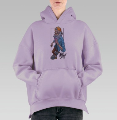 Пожилой скейтбордист «Forever Young» в кепке, Hoodie Oversize Fiolet, утепленная