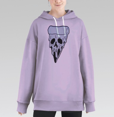 Пицца с чёрепом — Мрачный и дерзкий принт, Hoodie Long Oversize Fiolet