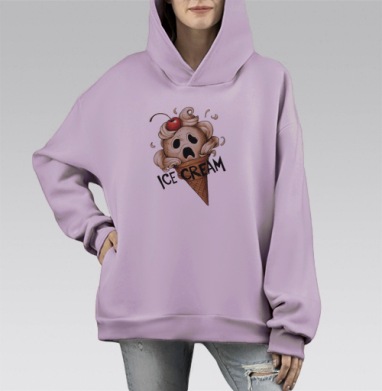Сюрреалистичный принт Мороженое в крике, Hoodie Mono Fiolet, оверсайз, утепленная
