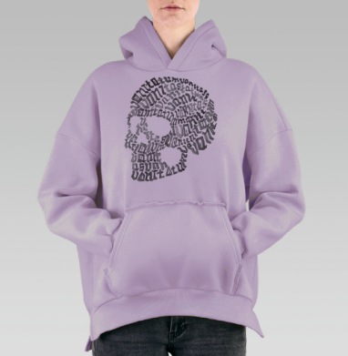 Каллиграфический череп из букв MONTATUM, Hoodie Oversize Fiolet, утепленная