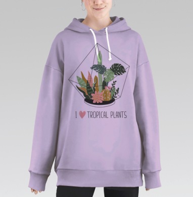 Тропический террариум с тропическими растениями, Hoodie Long Oversize Fiolet