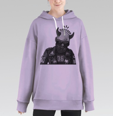 Бунтарь с рогами и надписью MADNESS в байкерской куртке, Hoodie Long Oversize Fiolet
