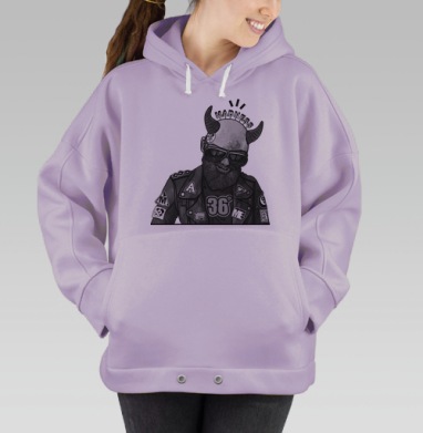 Бунтарь с рогами и надписью MADNESS в байкерской куртке, Hoodie Oversize Fiolet