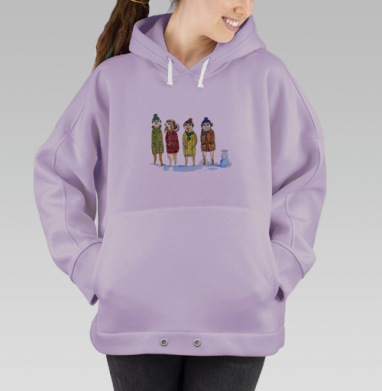 Сурикаты в зимней одежде на снегу, Hoodie Oversize Fiolet