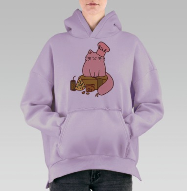 Кот-повар на сырном троне с баночкой КОТОРГЕТИК, Hoodie Oversize Fiolet, утепленная