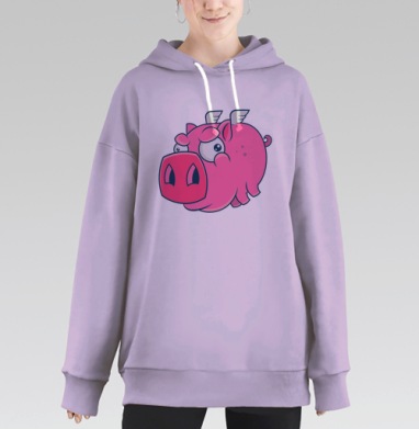 Летящий розовый поросенок — символ невозможного, Hoodie Long Oversize Fiolet