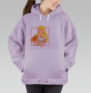 Яркий принт Девушка с пиццей и сырной тянучкой, Hoodie Oversize Fiolet